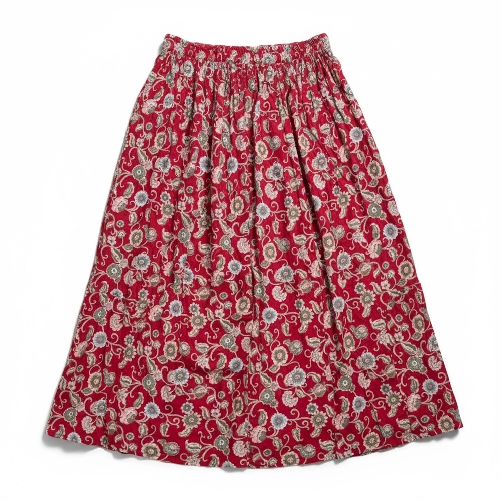 Vintage‎ Neiman Marcus Red Floral Pleated Midi Skirt Size Large